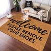 "Welcome Please Remove Shoes" Flannel Doormat - Machine Washable Polyester for Entryway, Kitchen, Balcony Indoor Decor Mat