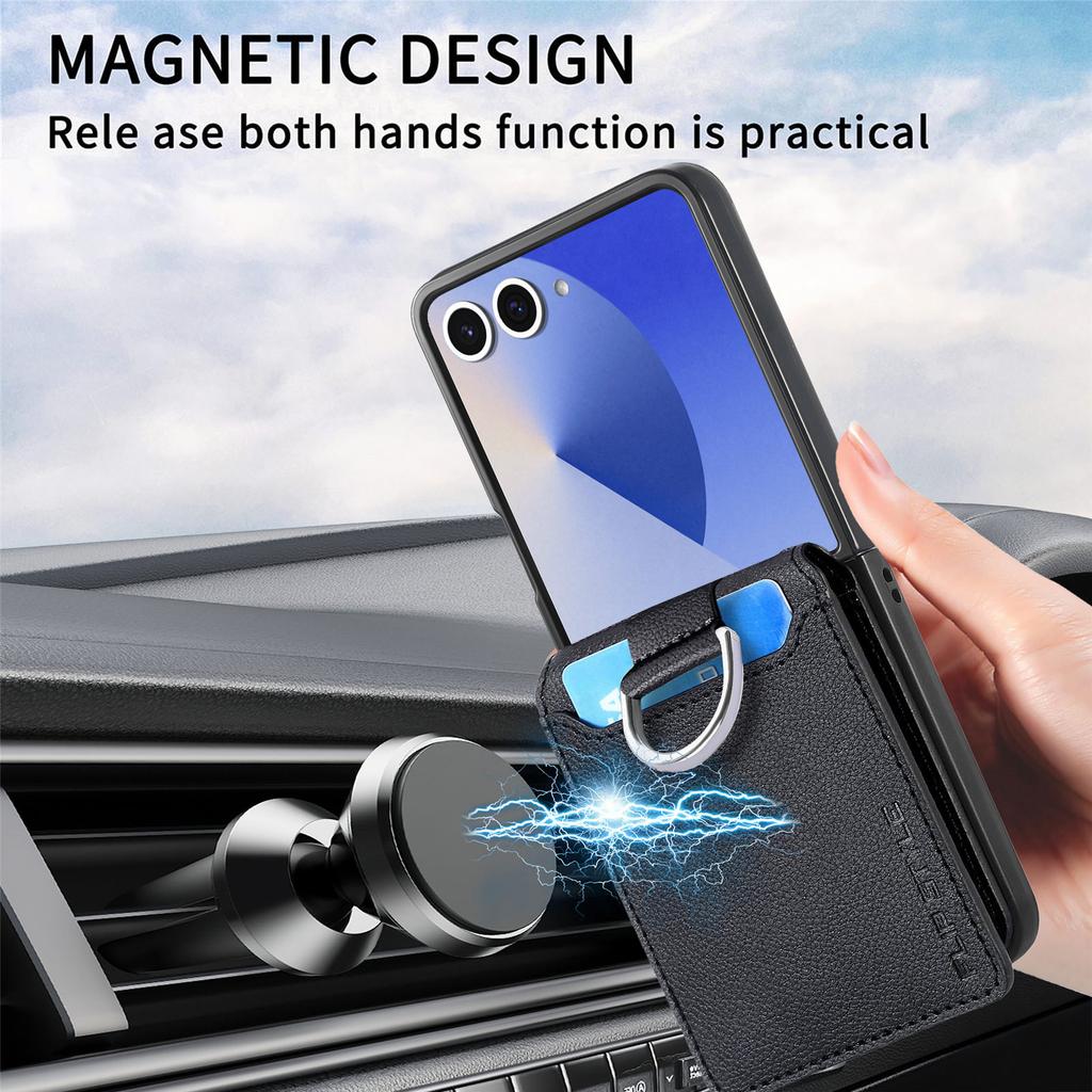 Leather Wallet with Card Holder Cover for Samsung Galaxy Z Flip 7 fe 6 5 4 3 Flip7 Flip6 Flip5 Phone Case Ring Protective