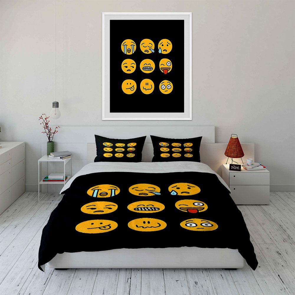 Emoji Gesichter Schwarzes Bettwäscheset Bettwäsche Bettbezug Set Bettbezug Kissenbezüge (1 * Bettbezug 2 * Kissenbezüge, ohne Bettdecke)