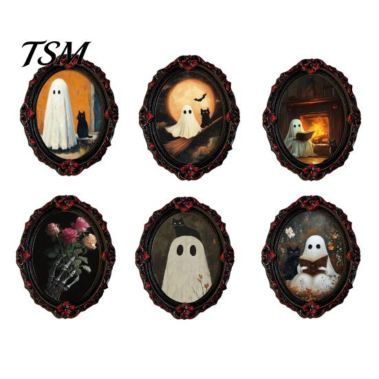 Strong Soft Magnet Fridge Accessories Halloween Wooden Refrigerator Magnets, Vintage Gothic Oval Frame Magnets with Witch Waterproof Party Supplies