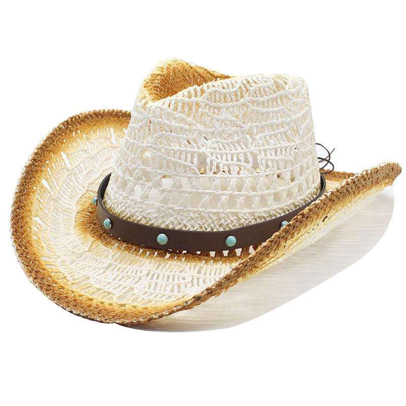 Hollow Straw Hat Styling Hat Sunshade Graffiti Spray Paint Men'S And Women'S Western Style Maran Paper Rope Cowboy Hat