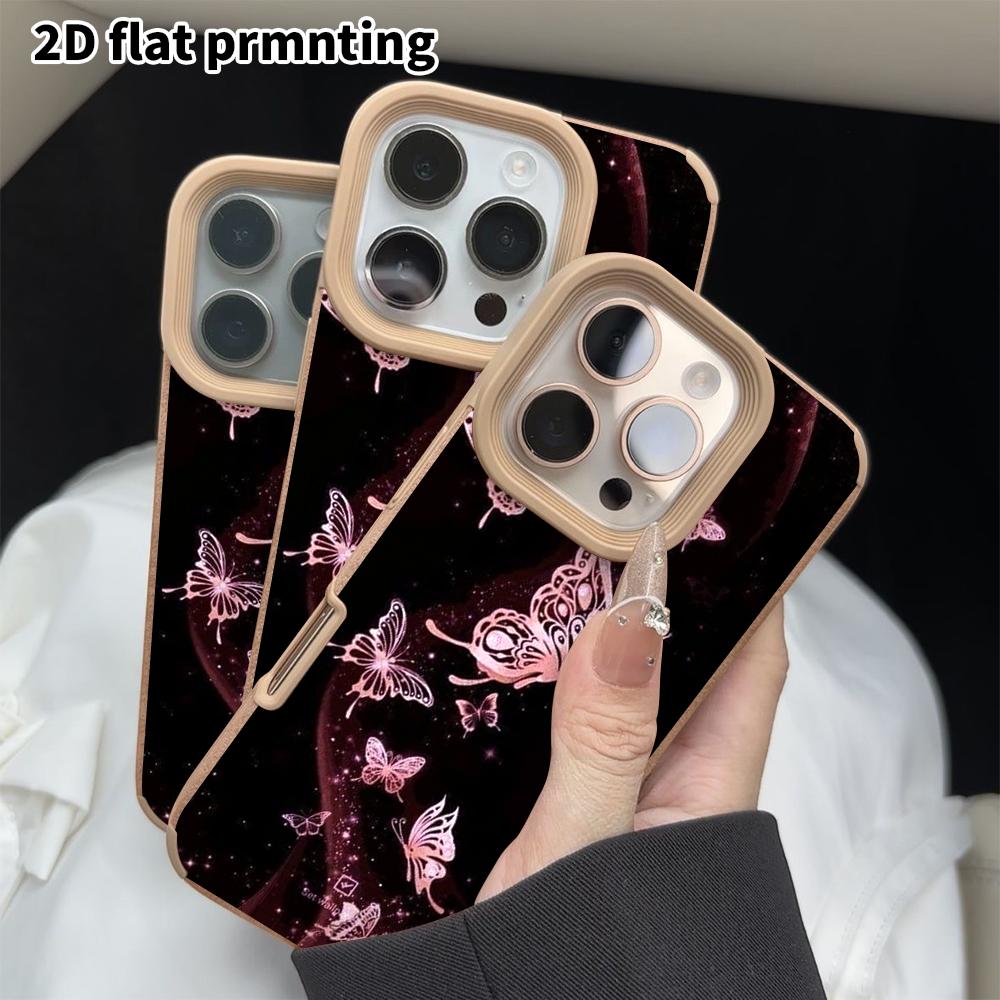 Phone Case: 2D Flat Lambskin Suitable for iPhone 18 17 16 15 14 13 Pro Film Protective Case,glowing Butterfly, Christmas and Halloween Holiday Gift