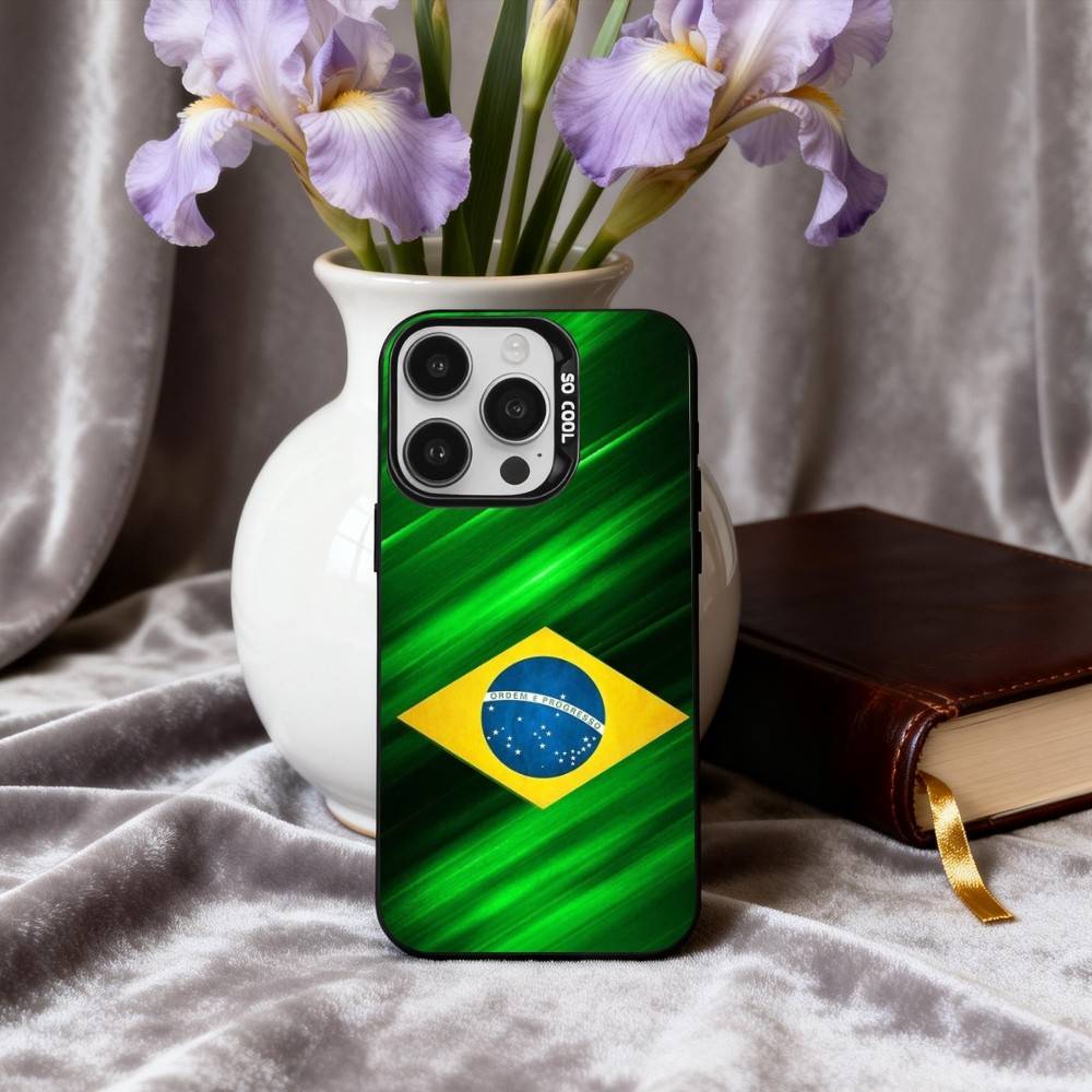 COOL B-Brazilian-N F-Flag-G ART Phone Case For iPhone17,16,15,14,13,12,11 Plus,Pro Max Black Candy silver phone case