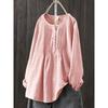 Loose Cotton and Linen Long Sleeved Women's Round Neck Women's Shirt