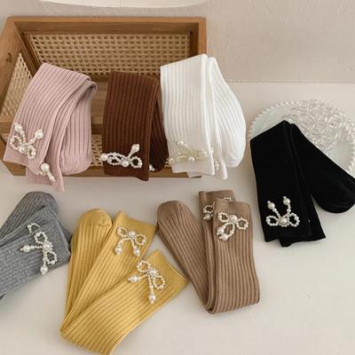 Chic Bow Kids Girl Sock Fashion Simplicity Solid Color Knee High Sock for Little Girl Soft Cotton Autumn School Sock