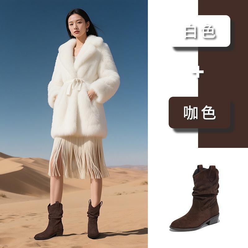 Retro pointed western cowboy boots autumn and winter new casual versatile short boots Maillard boots women