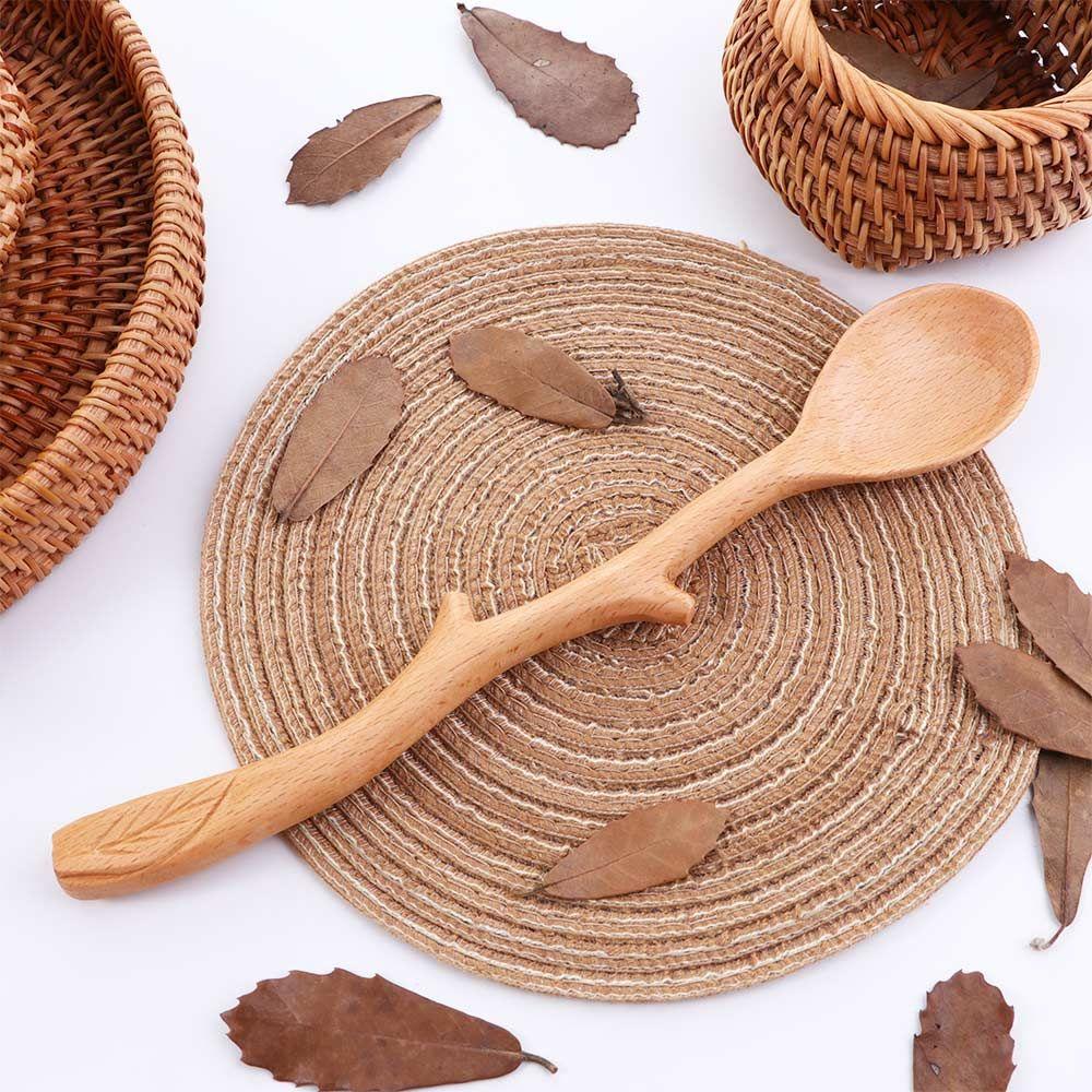 Branch Shape Long Handle Flatware Cooking Tableware Wooden Spoon Soup Spoon Kitchen Utensil Stirring Spoon