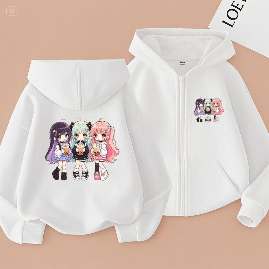 Trendy and Fashionable Casual Hooded Zip-Up Shirt Suitable Boys Girls Children's Sport Hooded Sweatshirt