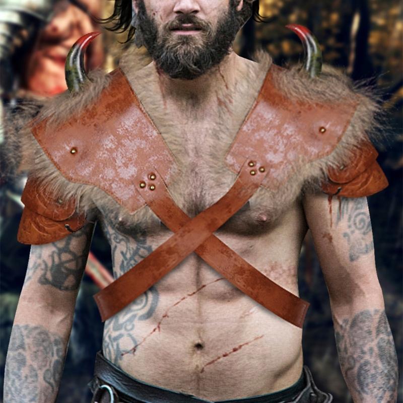 Warrior Single Pauldron Faux Leather Shoulder Armors for Party Cosplay Halloween Medieval Vikinge Shoulder Cover Cape