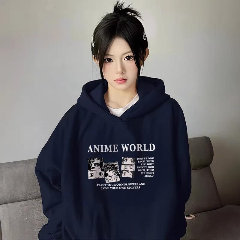 Women's Plus Velvet Hooded Sweatshirt - New Autumn/Winter Loose Fit with High-End Campus Style Design