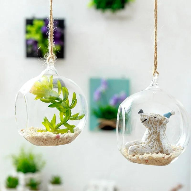 Round Hollow Glass Hanging Stand Candle Holder with LED Candle 6/8cm Candle Candlestick for Wedding Party Tree Garden Decoration