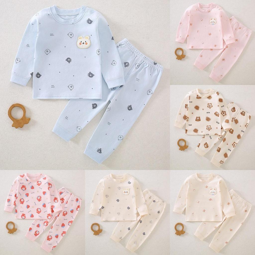 Baby Cotton Sleepwear Set With Shoulder Buttons Nonslip Comfortable Indoor Wear