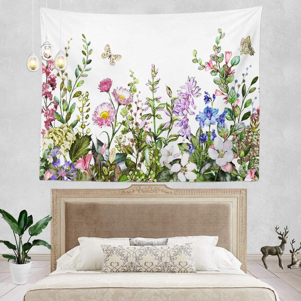 Romantic Flower Victorian Border Dragonfly Wildflower Hippie Trippy Tapestry Wall Art Meditation Decor For Bedroom Living Room