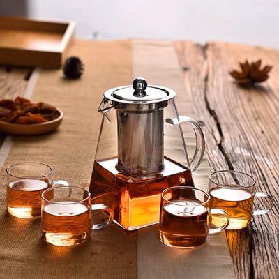 Kung Fu Te Sæt Varmebestandigt Glas Tekande Med Rustfrit Stål Si Opvarmet Beholder Tekander Gennemsigtig Kedel Firkantet Filter