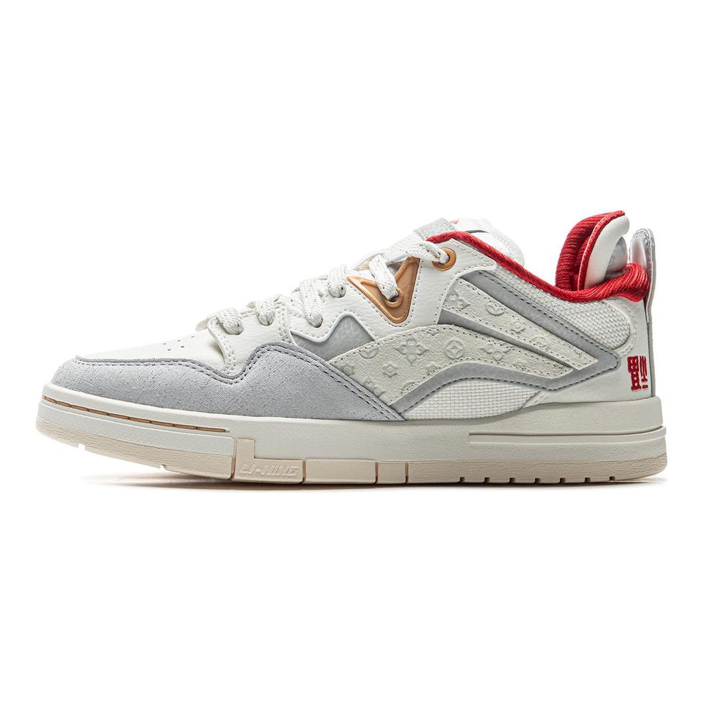 Li Ning Wave PRO Slip Resistant Cushioning Abrasion Resistant Low top Skateboard Shoes Women's White Gray Red AEPV022-3