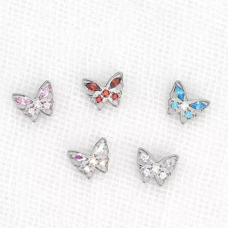 1PC G23 Titanium Labret Stud Internal Thread Ear Studs Flatback Butterfly Horse's Eye Zircon Tragus Cartilage Piercing Jewelry