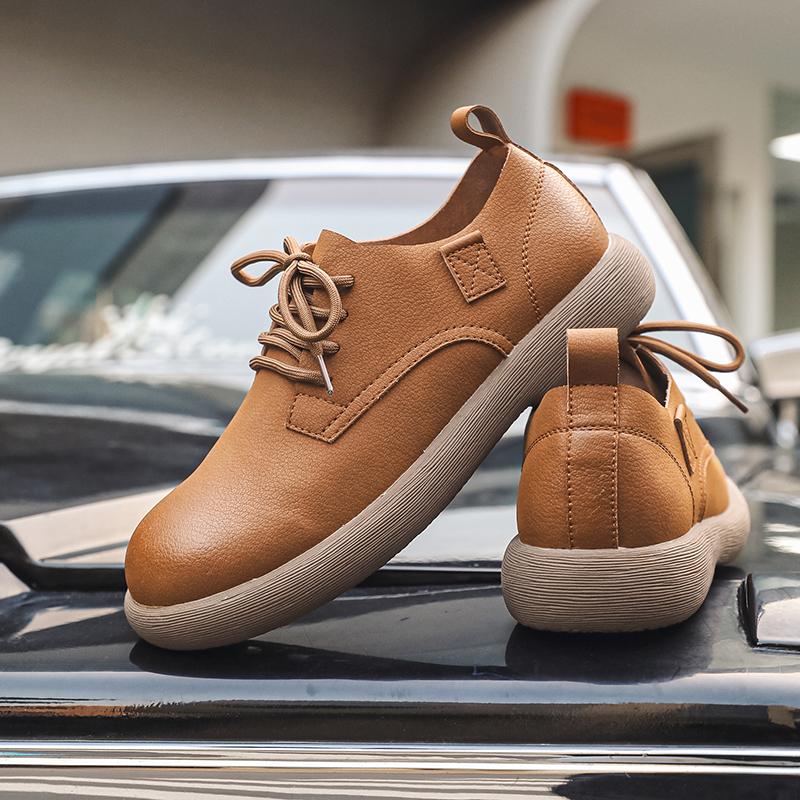 Fashion Breathable Lace-Up Flats for Men Soft Lightweight Walking Shoes Comfortable Business Dress Footwear Men's Leather Casual Shoes
