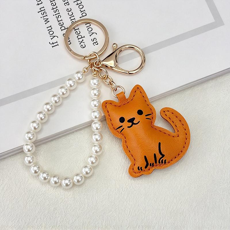 Yogodlns Cute Cartoon Cat Faux Leather Keychain Lovely Kitten Bag Charm Handbag Pendant Cat Lover Gift Key Ring