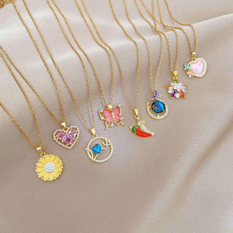 Copper Micro-Inlaid Light Luxury Fashion Personality Temperament Gorgeous Full Diamond Necklace Women'S Versatile Collarbone Chain Titanium Steel