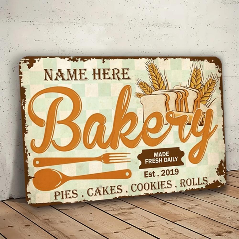 Personalized Bakery Fresh Bread Vintage Metal Sign Rustic Farmhouse Kitchen Wall Decor