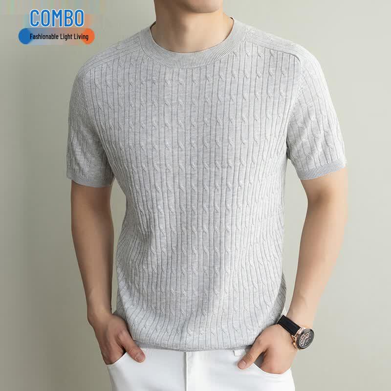 Herren Gestricktes Kurzarm Rundhals T-Shirt
