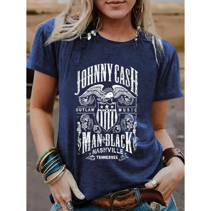 Women's Casual and Fashionable T-shirt with An Eagle Letter Pattern Round Neck and Short Sleeve