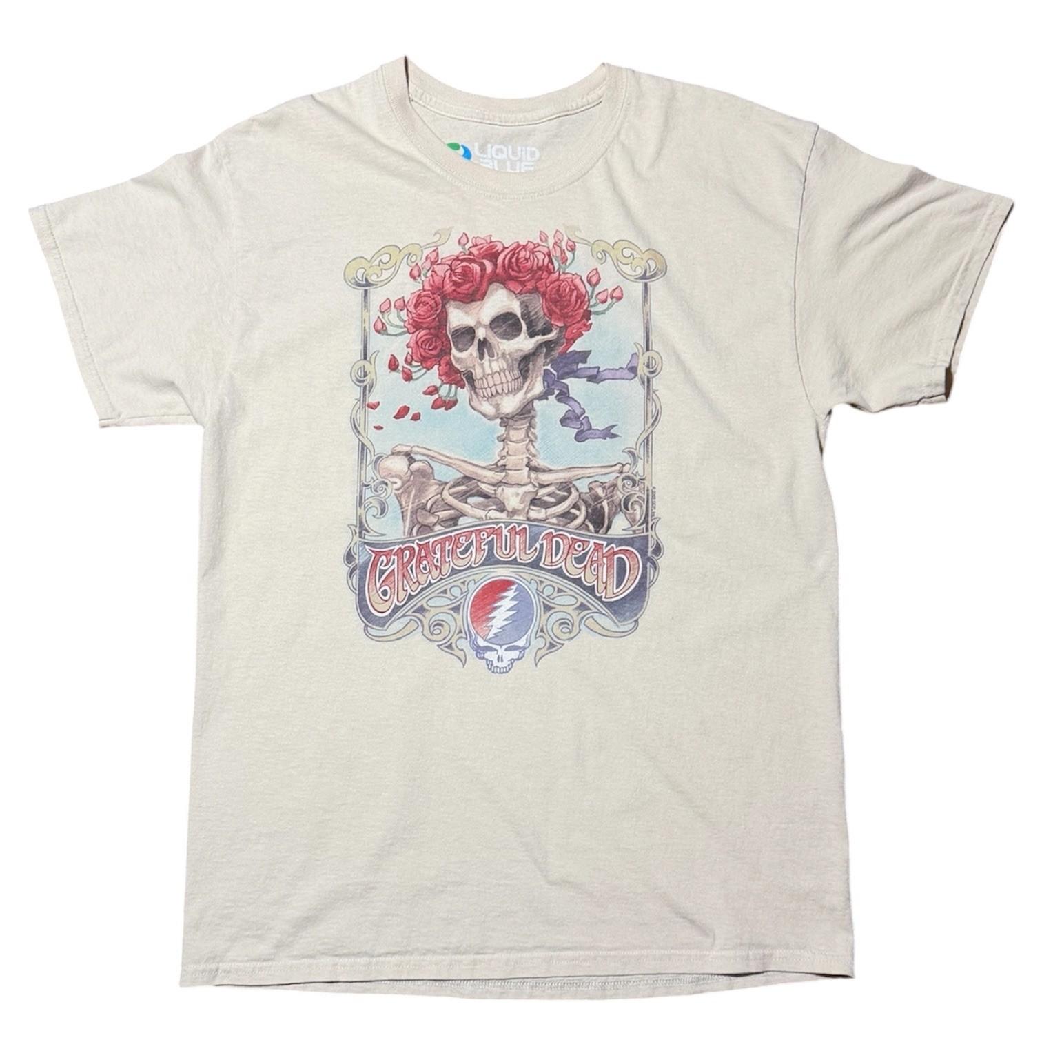 Vintage Y2K Liquid Blue Grateful Dead Bertha Skull Roses Graphic Band T-Shirt S