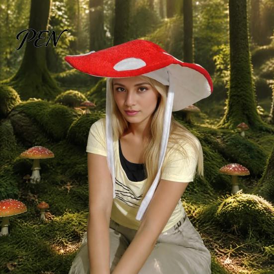 Funny Hat for Halloween Polka-dot Mushroom Dress Up Hat, Soft Plush Forest Themed Cosplay Fun Headgear Costume Accessory, Creative Stage Performances