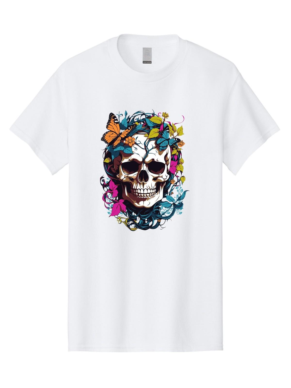 Skull-With-Butterflies Mens Graphic Tee,100% Cotton,Casual Summer Wear S разноцветный