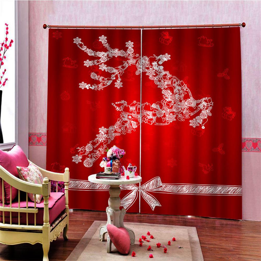 Red Christmas Ball Tree Light Happy New Year Window Curtains Blinds for Living Room Kids Bedroom Kitchen Door Home Decor 2Pcs