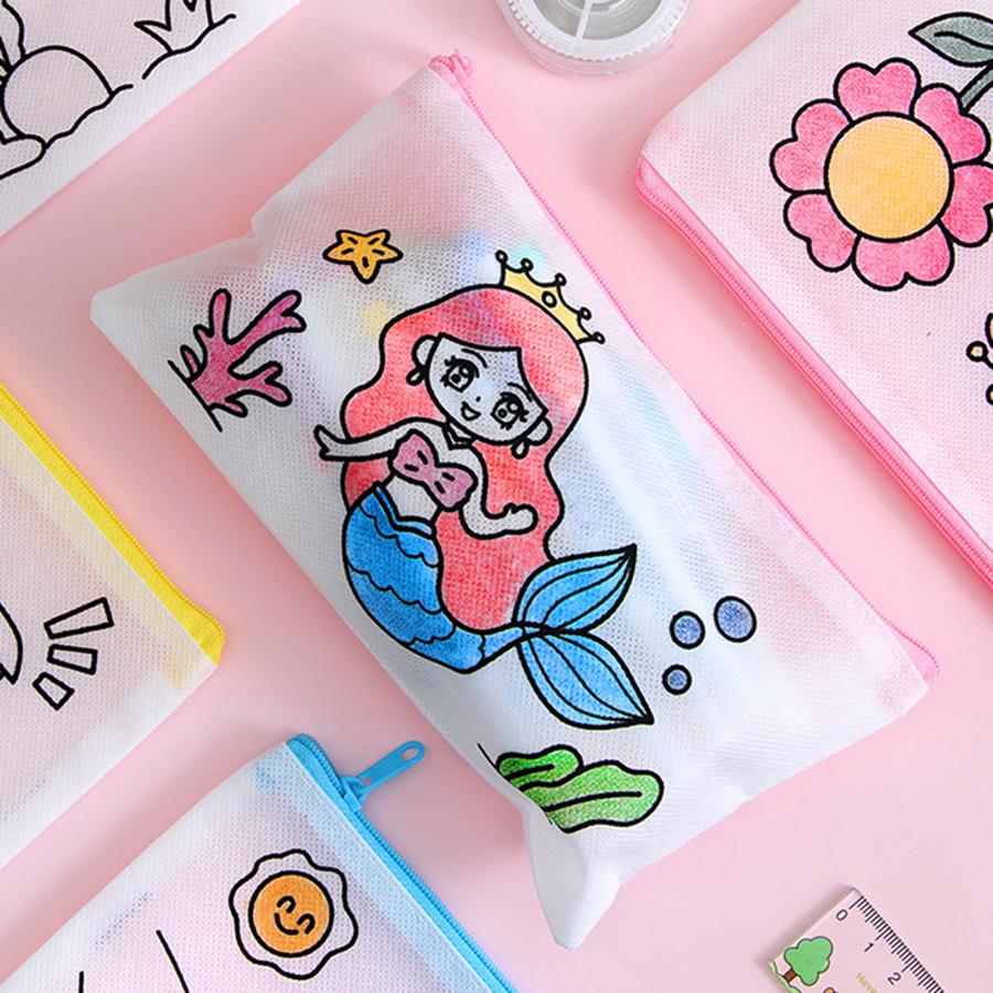 5/10pcs 21cm Non-woven Cartoon Pen Bag Line Pattern Stationery Storage Bag Lightweight Large Pencil Case School Office Supplies