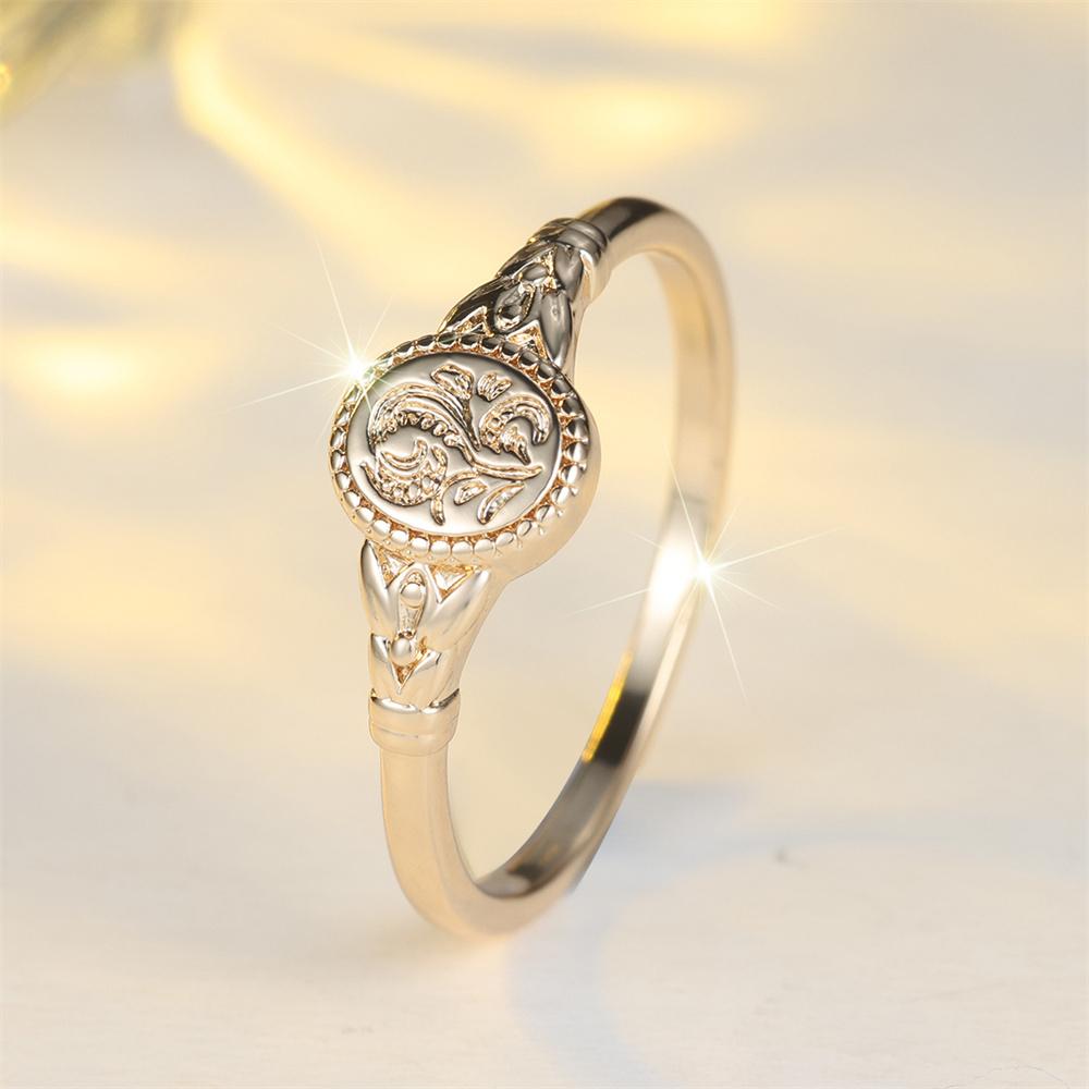 Antique Oval Metal Cute Flower Pattern Thin Rings For Women Vintage Gold Color Engagement Ring Wedding Jewelry Mother's Day Gift