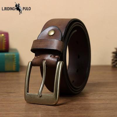 Cintura da uomo Vera pelle bovina pieno fiore Taglio Retro Fatto a mano Fibbia ad ardiglione in rame puro Giovane di tendenza Gioventù Casual Cintura per pantaloni
