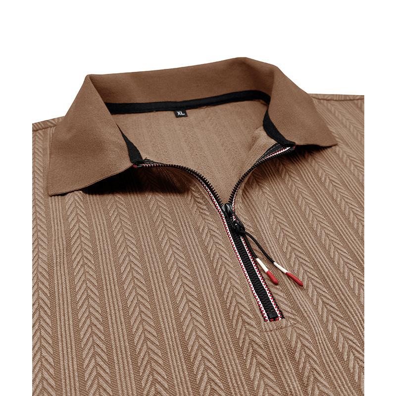 New Summer Men's Short-sleeved Jacquard Polo Shirt Lapel Zipper T-shirt Versatile Casual Loose Top