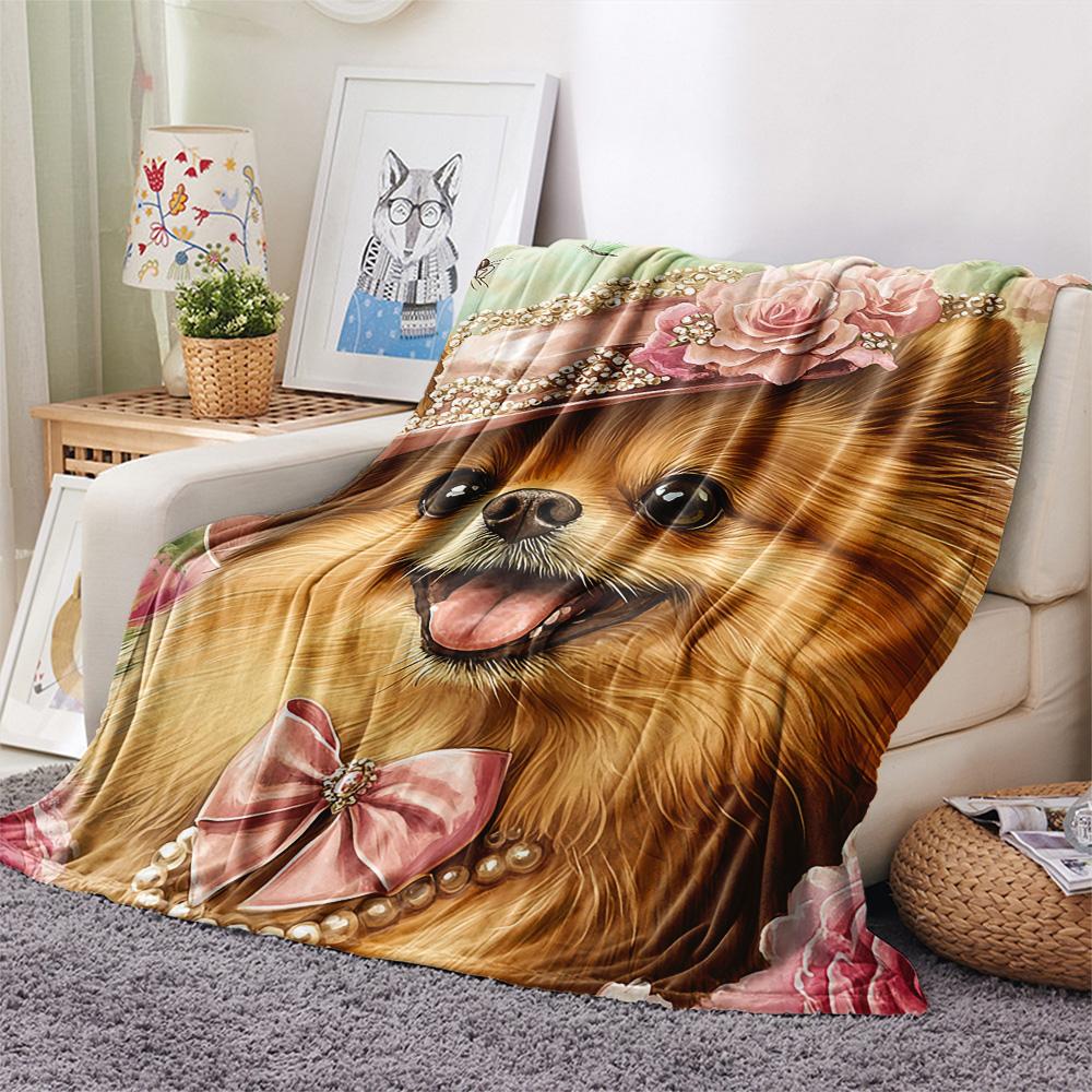 Pomeranian Print Flannel Blanket, High quality Comfortable for All Seasons, Home Decor, Warmth and Comfort, Perfect for Christmas Gifts
