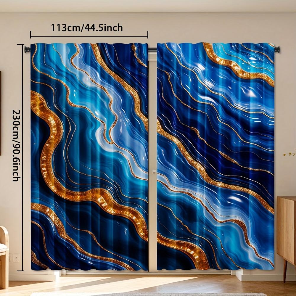 2pcs   Marble Design Polyester Curtains Light Filtering Rod Pocket Drapes for Bedroom Living Room Office Machine Washable All Sea