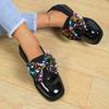 Sequin Bow Single Shoes Autumn New Square Toe Deep Mouth Splice Slip-on Soft Sole Anti-Slip Wear-Resistant Kitten Heels