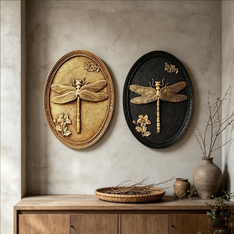 Plastic Insect Wall Plaque with Deep Relief Nature Forms for Interior Wall Display or Decorative Shelf Placement