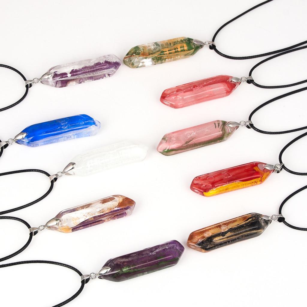 Hexagon Natural Stone Necklace With Crystal Bullet Pendant For Wear Fashion