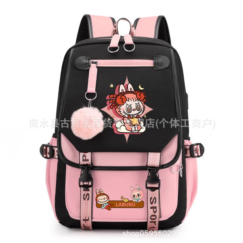School Bag Printed Backpack USB Port Anime Cartoon Student Large Capacity Canvas Bag