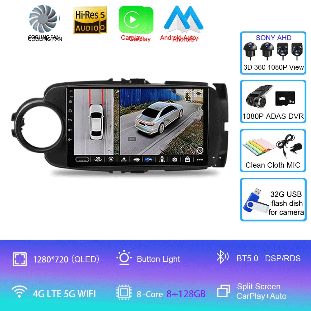 9inch Android 14 Car RadioFor Toyota Yaris 2012 - 2017 Multimedia Player Android Auto Wireless Carplay GPS 2Din DVD