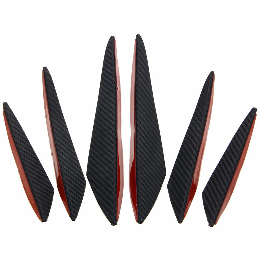 6 Pcs Black Carbon Fiber Color Car Front Bumper Fins Spoiler Refit Splitter Trim