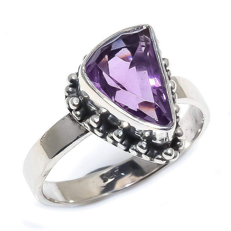 Natural Pink Amethyst Gemstone Handmade 925 Sterling Silver Gift Ring S.8 Q8T67