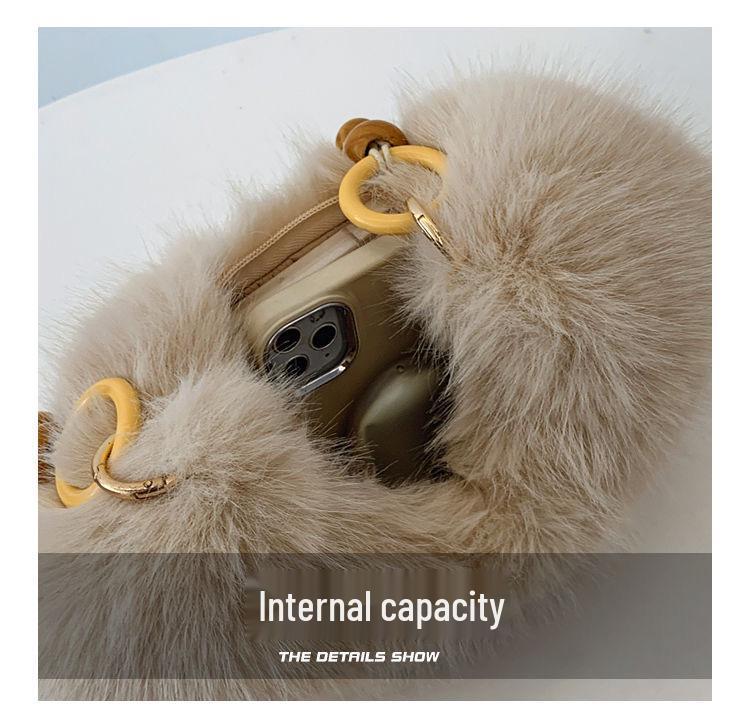 Women's Korean Style Wooden Bead Fluffy Tote: Fashionable Shoulder Bag, Versatile High-Value Design