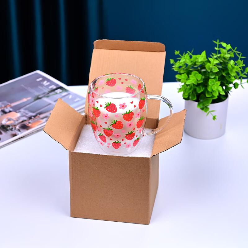 Shangqi Pink Strawberry Double Wall Glass Coffee Cup, 350ml (2-Pack)