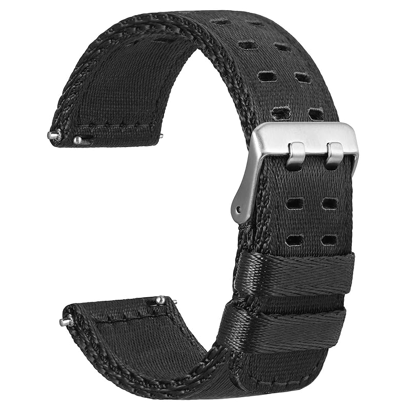 

[WOCCI] watch belt nylon 18mm watch band Double hole 2-tier nylon strap Quick Release black/silver buckle