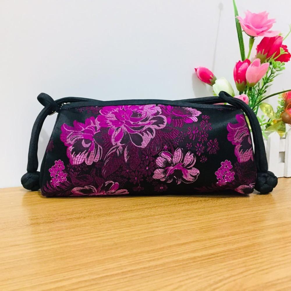 Fashion Silk Embroidered Women Handbag Zipper Chinese Style Design Clutch Bag Knot Retro Cosmetic Bag Gifts