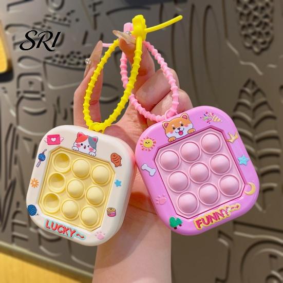 Mini Keychain Pendant Cartoon Cat Panda Design Whack-a-mole Toy Key Chain Pressable Silicone Bubbles with Braided Lanyard Stress Relief