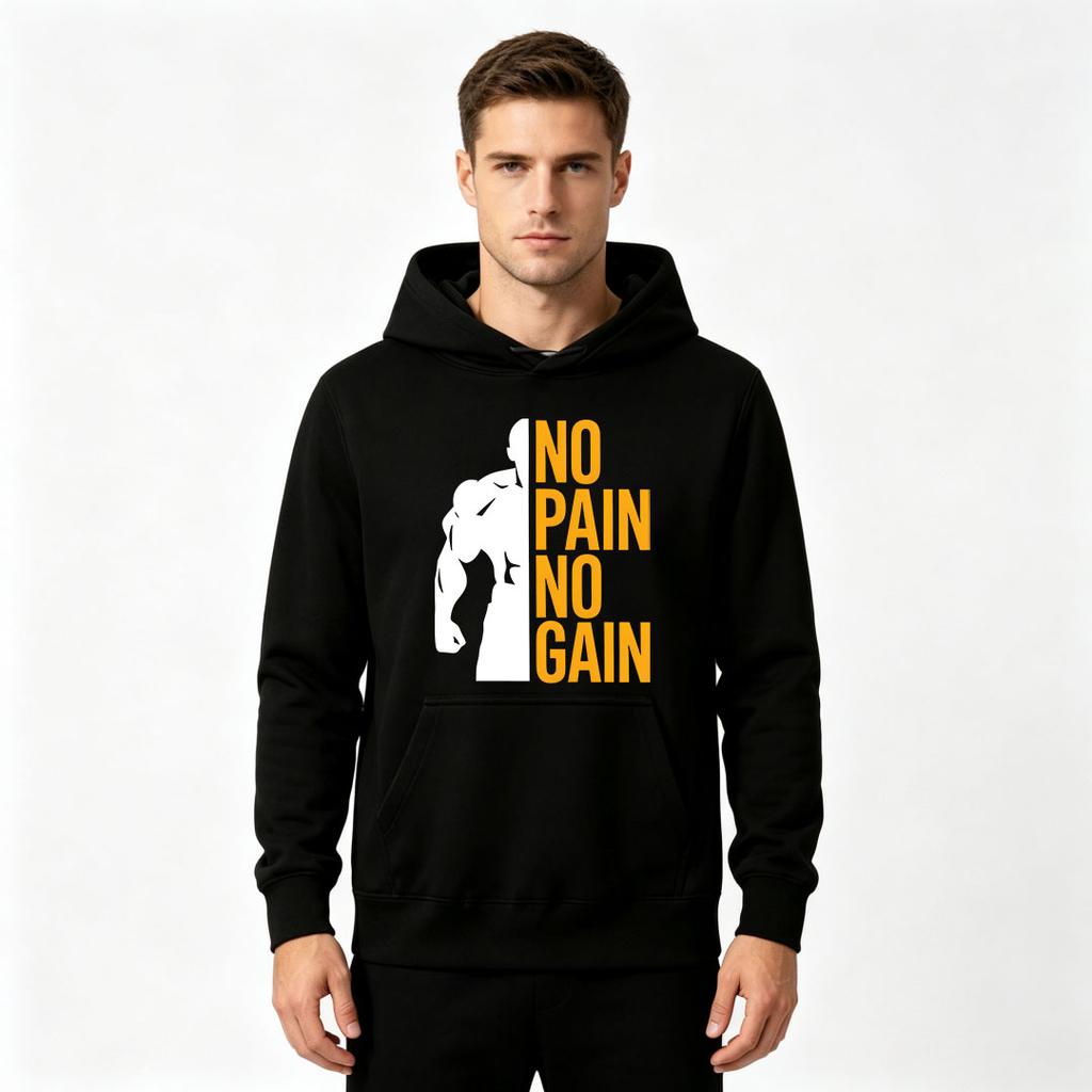 Men's No Pain No Gain Print Pullover Hoodie Casual Long Sleeve Athletic Sweatshirt for Men
