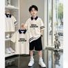 Boys' Cotton Short-Sleeve Collared T-Shirt Set - Summer 2026 Color Block Polo Top for Medium and Large Kids
